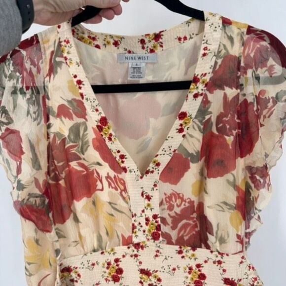 VTG Nine West Y2K‎ Fairy Core Whimsy Silk Floral baby doll blouse Small Size 6 - Picture 8 of 10
